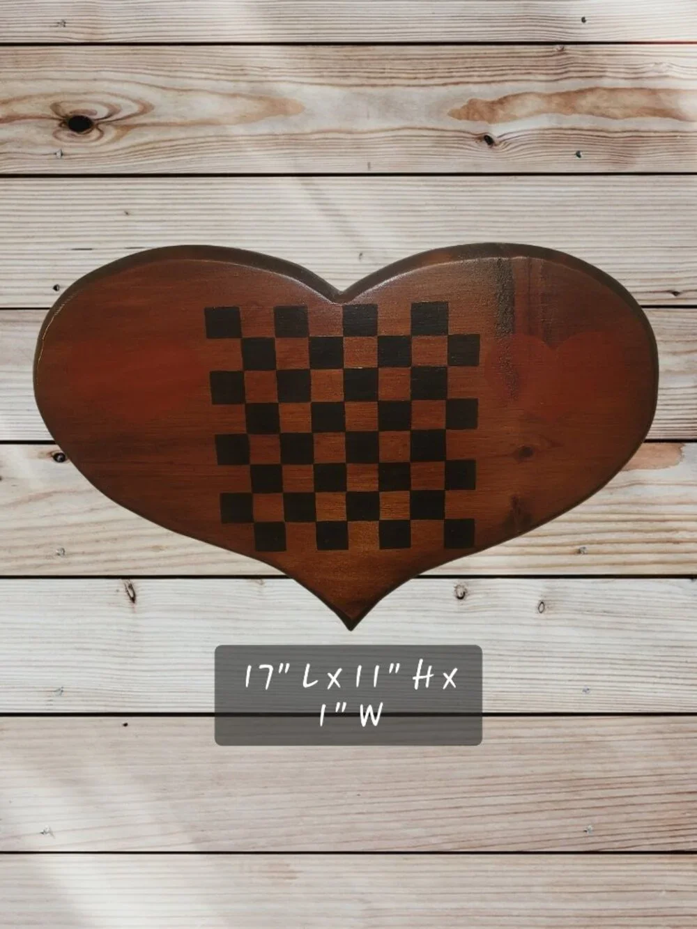 Vintage Handmade Heart Shaped Wood CHECKERS Borad Game - Folk Art Wall Hanging